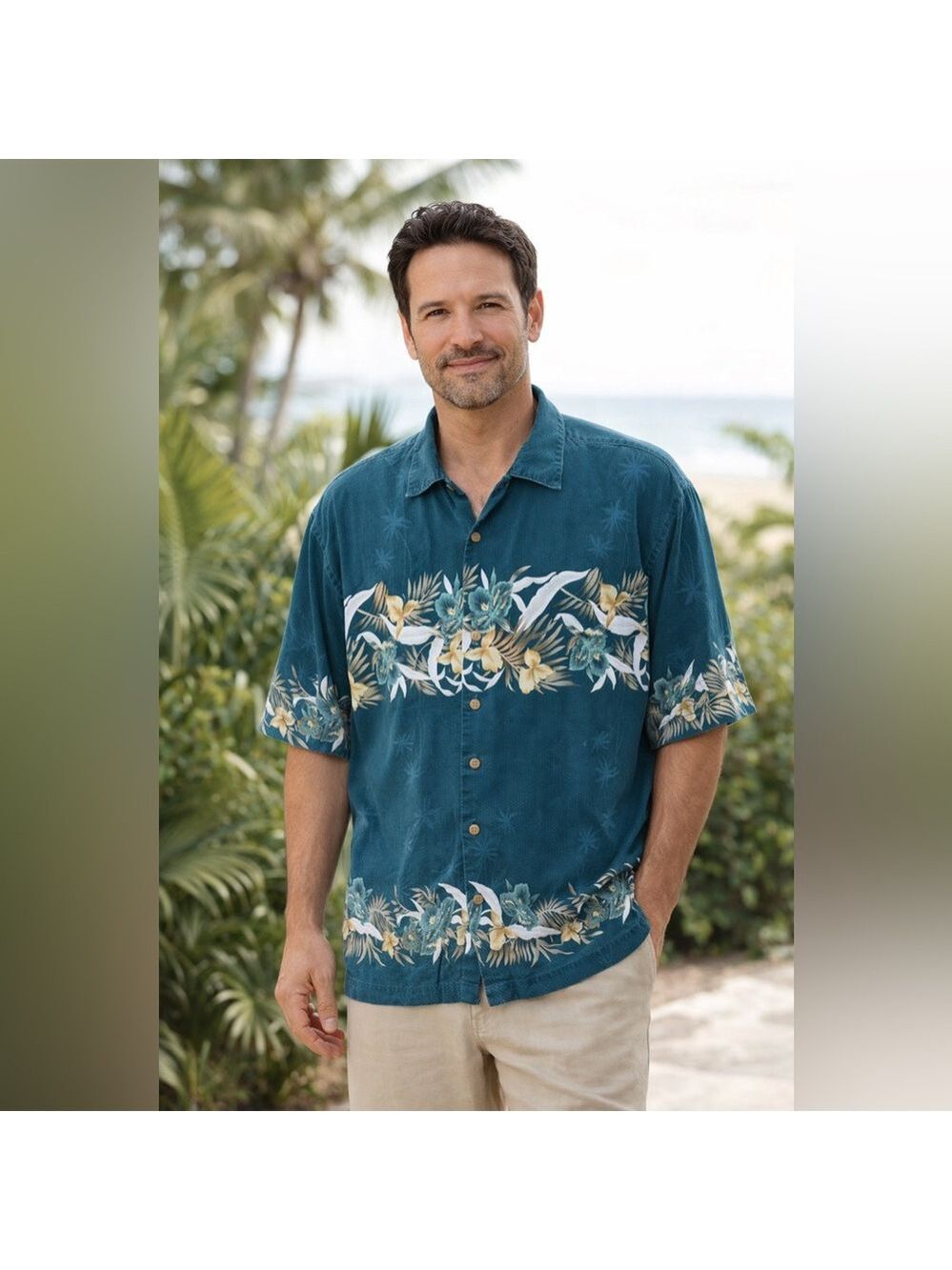 Original Island Sport VTG Button Up Hawaiian Camp Shirt Rayon Men XXL Green
